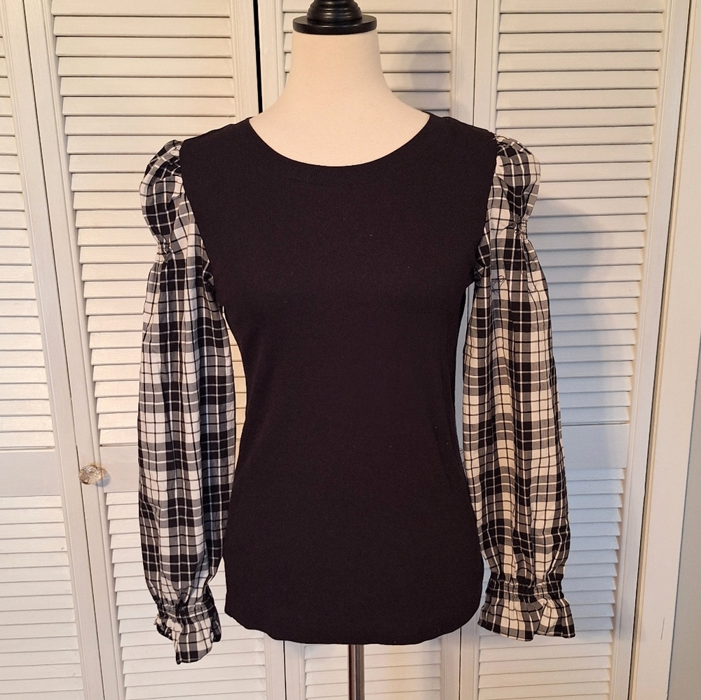 LOFT plaid Sleeve Top Blouse Small *C7 - Picture 6 of 7